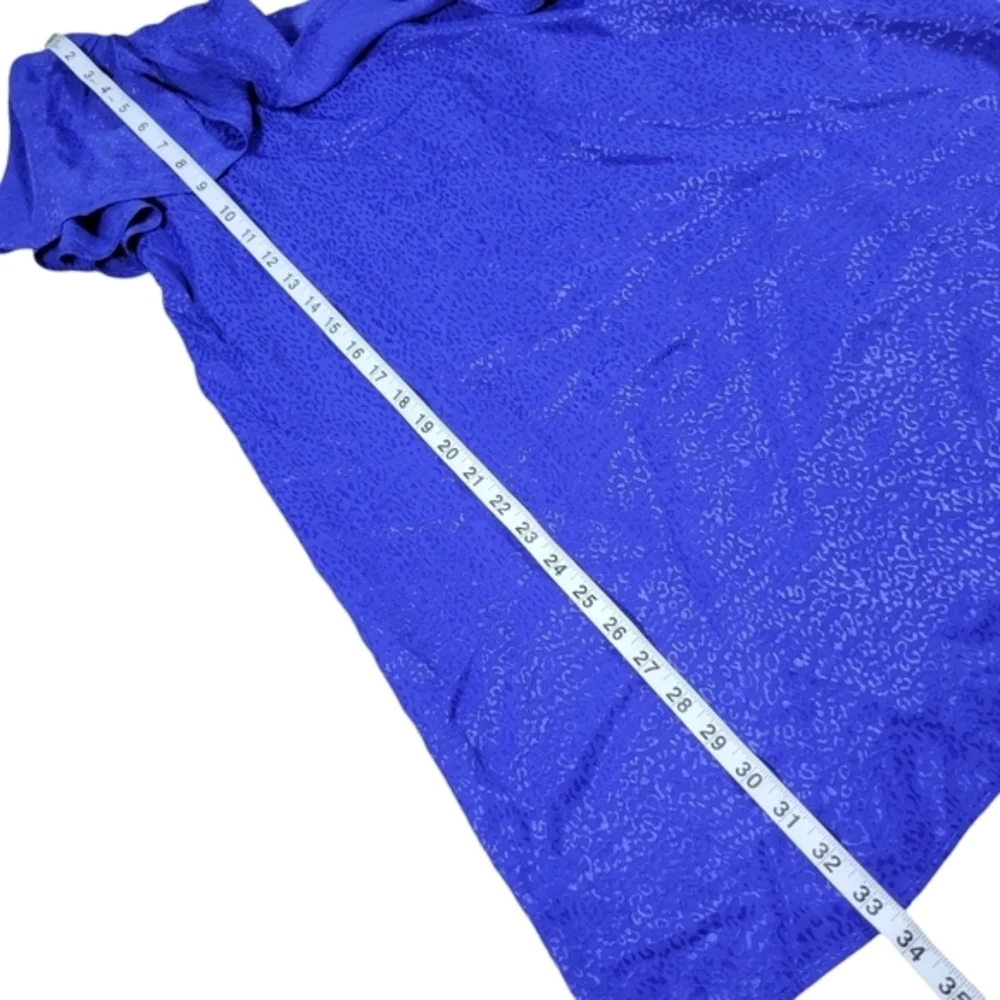 Anthropologie Mini Dress Womens 4 Petite Royal Blue Cheetah Ruffled One Shoulder